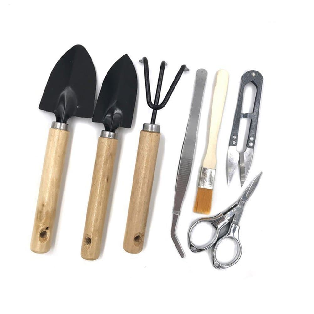 DALAO Set of 7 pcs Bonsai Tree Growing Kit - Include Pruner, Scissors, Mini Rake, Bud, Cleaning Brush & Leaf Trimmer Mini Garden Tools Set (Color 2)