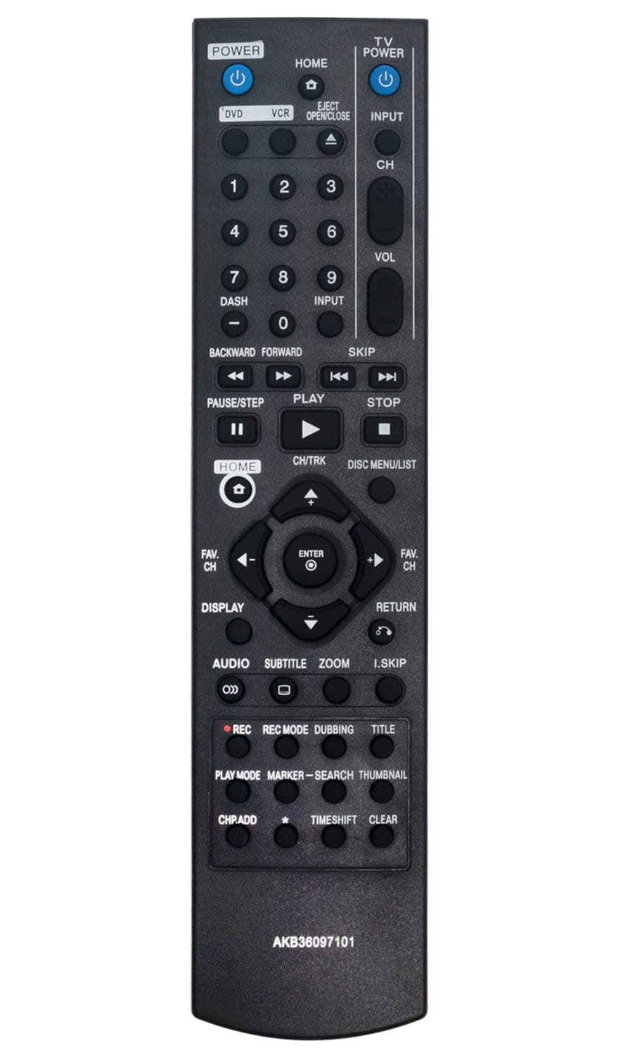 AKB36097101 Remote Control Replace for LG DVD VCR Combo DVD Recorder Video Cassette Recorder RC897T RC700N RC797T RC397HM RC397H RC389H
