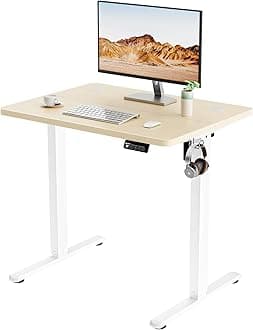 ERGOMAKER Electric Standing Desk, 80 x 60 cm Height Adjustable Sit Stand Desk with Splice Board for Home Office, Computer Table Memory Preset (White Frame, Gold Oak Desktop)
