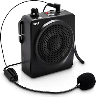 PRO Portable PA Speaker Voice Amplifier - Built-in Rechargeable Battery w/ Headset Microphone Hands-free Waist-Band Strap & Aux 3.5mm Jack for External Audio Stream Devices - Pyle PWMA50B , Black