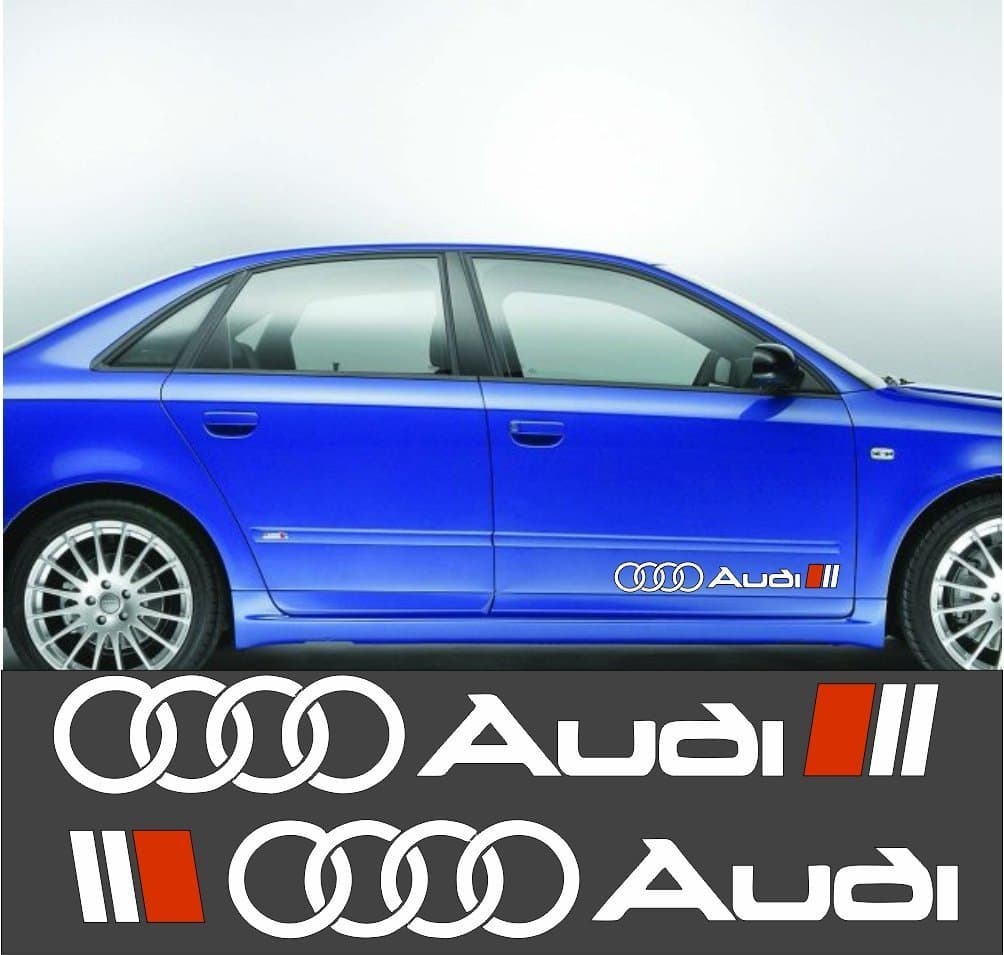 2x Audi Rings Left & Right Side Sticker Approx. 60 cm Two-Tone Wash-Proof Floating without Background For All Smooth Surfaces Cars Windows Paint Professional Quality