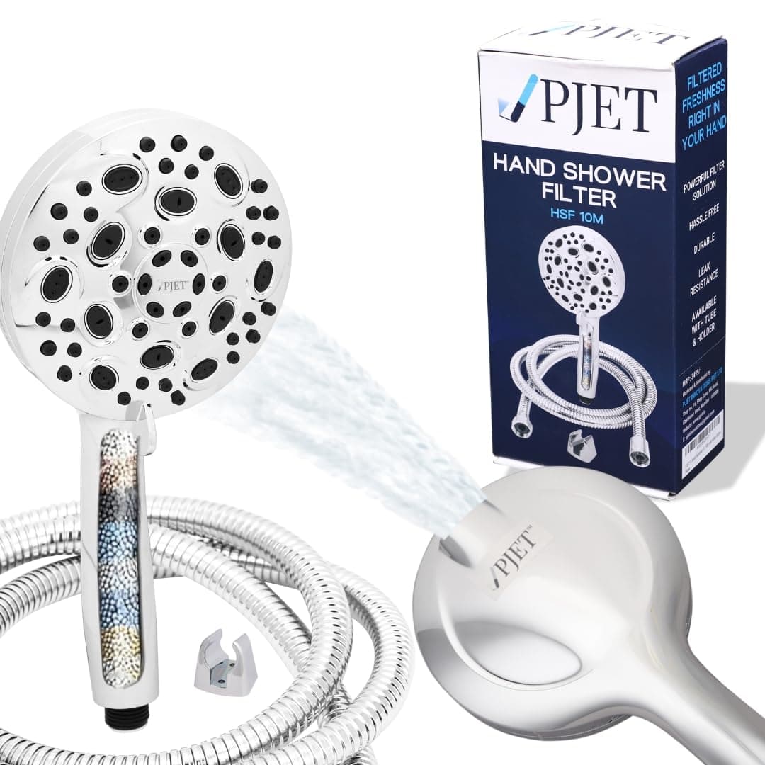 - PJET 10 Mode Handheld Filter Shower Head |Pressure Hand Shower With 1.5 Meter Flexible Tube And Wall Hook | 10 Different Spray Modes- Mist, Rain, Massage |Hand Shower Filter With Water Softner,Chrome