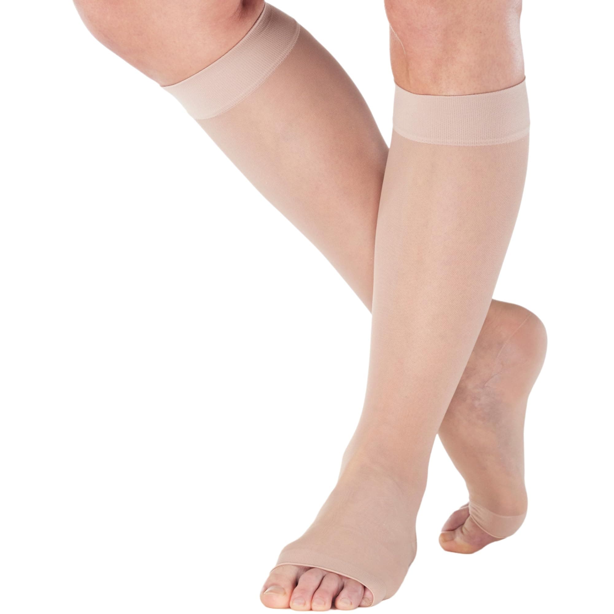 ABSOLUTE SUPPORTWomen Open Toe Sheer Compression Socks 15-20mmHg, Made in USA