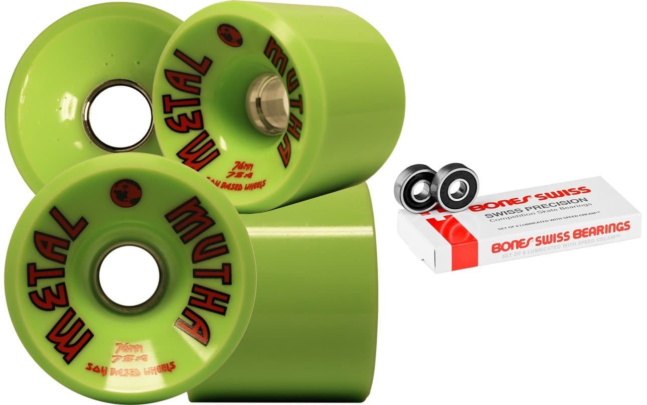 Luv Yo Mutha CNC Metal CORE Longboard Wheels with Bones Swiss Bearings 76MM Race