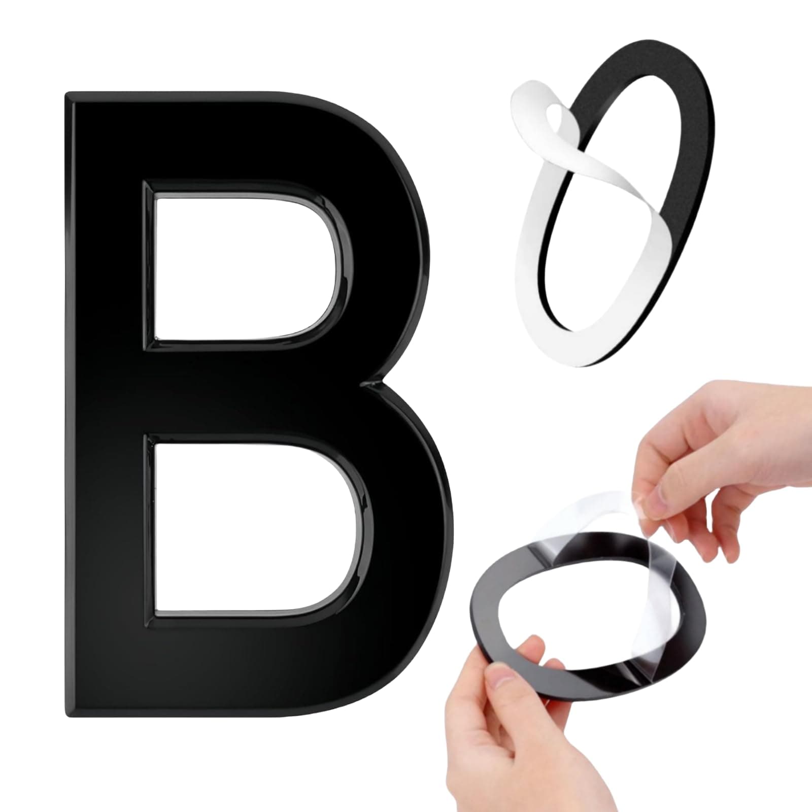 Self-adhesive 6 Inch House Numbers Acrylic House Number Modern House Numbers Black Mailbox Numbers for Outside Address Home Number for Apartments Office Hotel Room (Letter B)