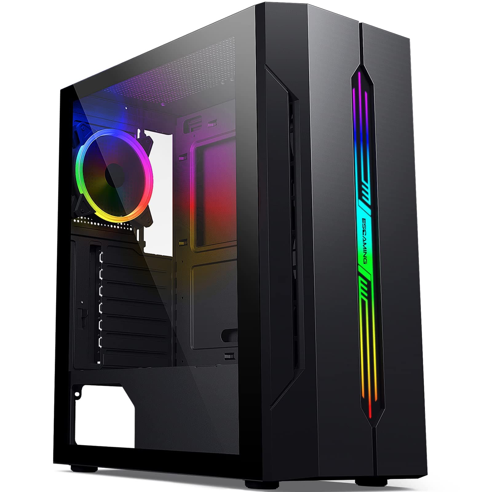 ESGAMING RGB ATX Mid-Tower PC Case with USB 3.0 and ARGB LED Light Strips, Tempered Glass Panels Computer Case, Pre-Installed 120 mm ARGB Fan, High Airflow ARGB Lighting System Gaming PC Case