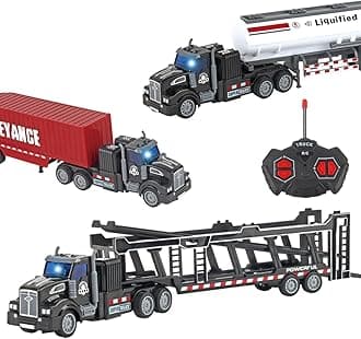 3 in 1 RC Truck Toys Set, Include Car Carriers, Tank Trucks and Container Trucks,Construction Truck Toy with Sounds and Light, 14" 1:48 Truck Toy Equipped with 2 Rechargeable Batteries,Black