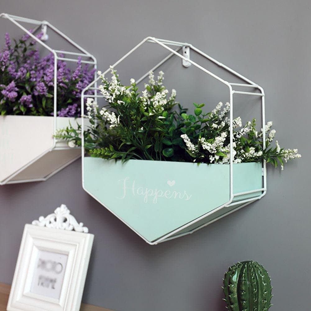 KSUNGB Flower Stand Half Wall European Style Creative Internal Hexagonal Flower Vase Retro Living Room/Balcony/Hotel/Bar/Bar Shelf Suspended Iron Mdf 29 * 11 * 33 cm Green