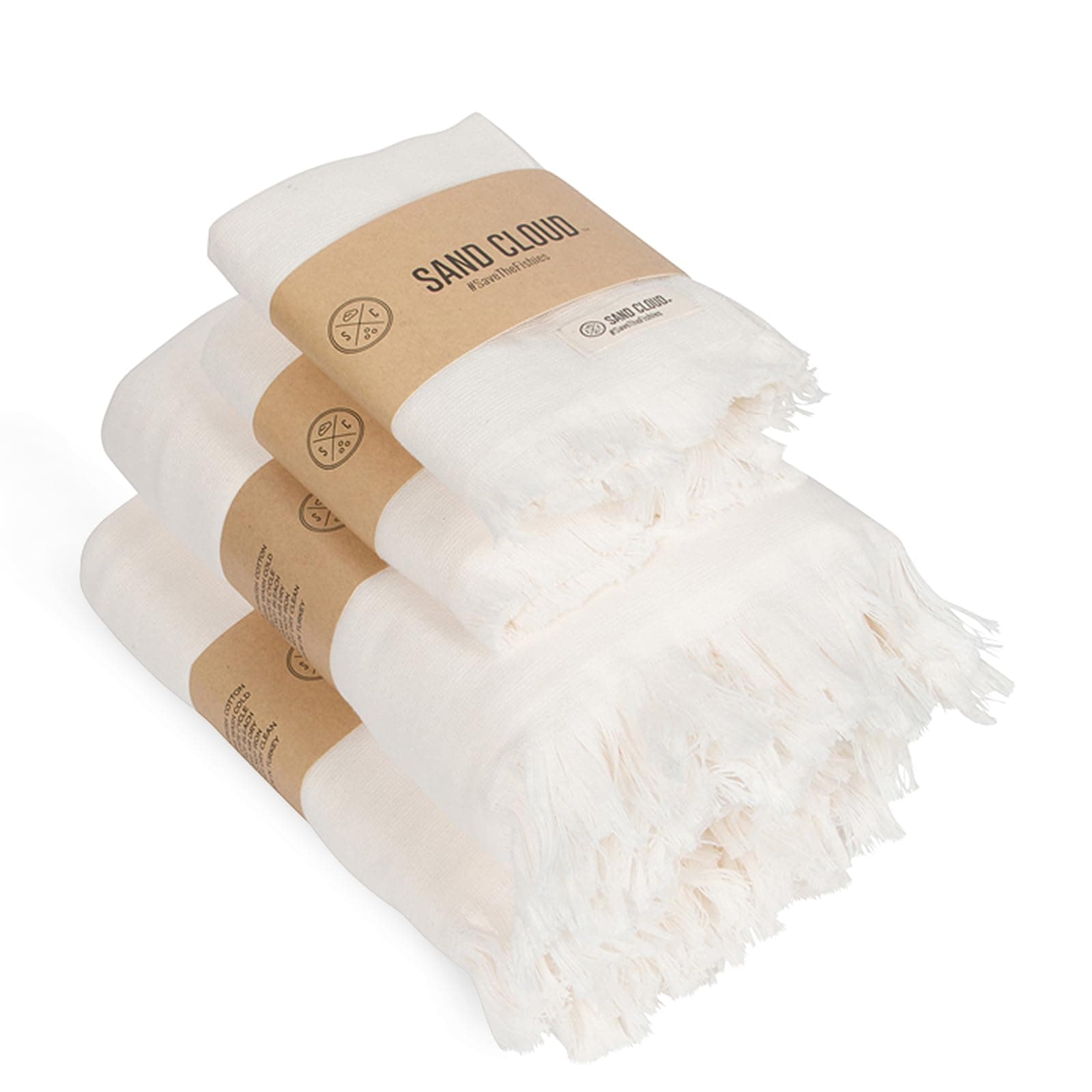 Sand Cloud Turkish Bath Towels Bundle for Bathroom, Set of 4 (Terra Ivory) - Large Size - 100% Certified Organic Cotton Yarn is Lightweight, Soft & Absorbent - Premium Bath & Hand Towels Dry Faster