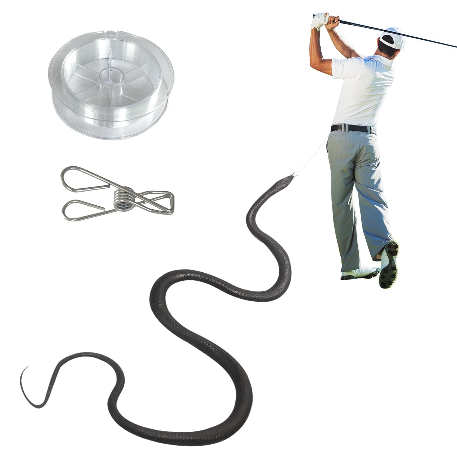 YumSur Snake Prank with String Clip, Clip on Snake Prank, Snake on a String Prank That Chase People, DIY Golf Snake Prank with String and Clip, Snake Prank Never Gets Old