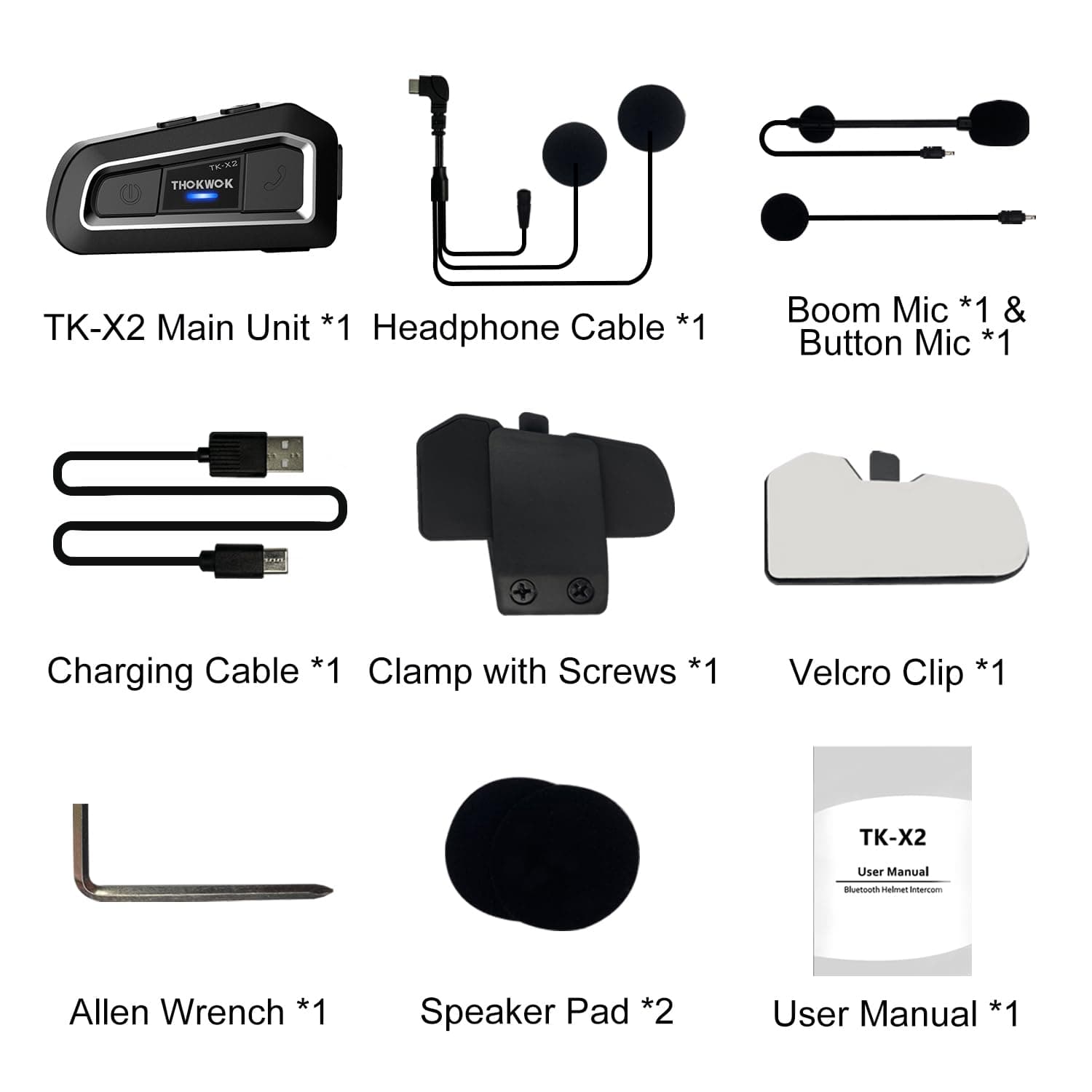 Motorcycle Bluetooth Headset Up to 3 Riders, TK-X2 1000m Helmet Bluetooth Intercom with Noise Cancellation/FM Radio/Stereo Music, Universal Communication System Headphones for ATV/Ski (Pack 1)