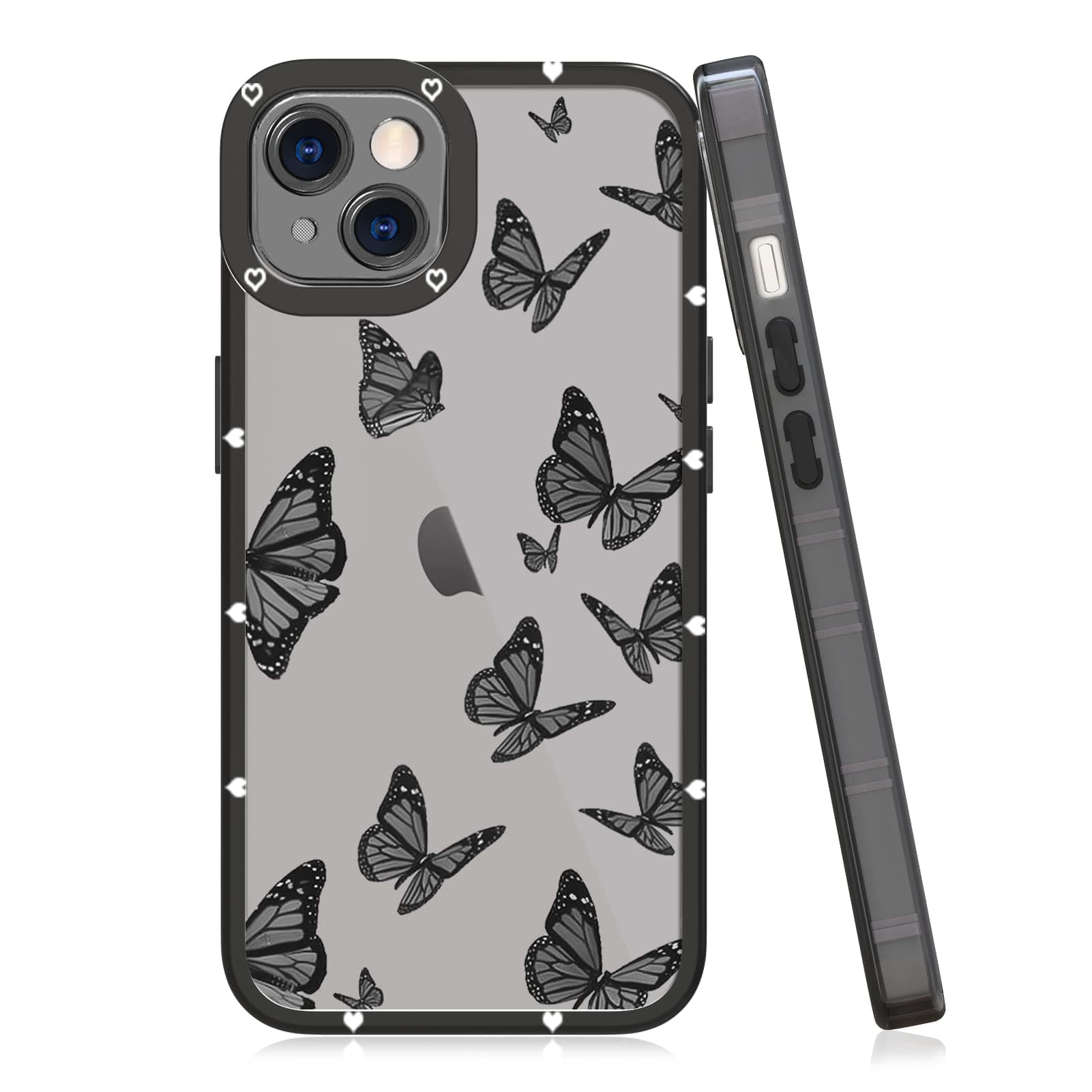 LSLCompatible with iPhone 13 Case Black Butterfly Pattern Deign Soft TPU Bumper Anti-Drop Protective Wireless Slim Clear Cover for iPhone 13 6.1 Inch