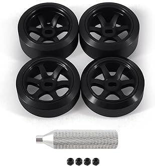 6 Spoke Wheel Rims & Rc Car Drift Tires for 1/28 RC Hobby Model Car, [2*Narrow+2*Wide] 4 Pcs 20mm Aluminum Alloy Rims with Tires for Wltoys K969 K989 AWD XRX AMZ WL DRZ GLA BZ