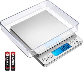 AMIR Digital Kitchen Scale, 500g/ 0.01g Mini Pocket Jewelry Scale, Cooking Food Scale with Back-Lit LCD Display, 2 Trays, 6 Units, Auto Off, Tare, PCS Function, Stainless Steel, Batteries Included