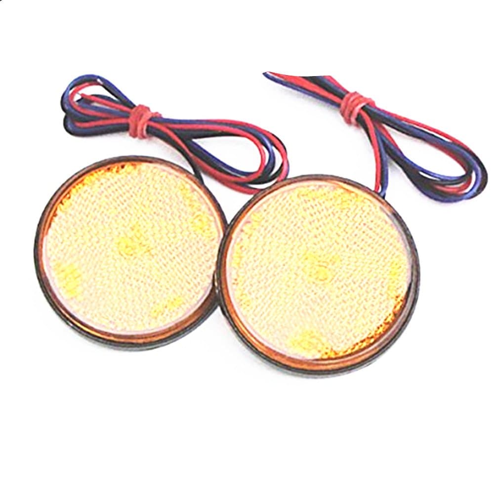 Pair 24 LED Round Reflectors Tail Brake Stop Marker Light Truck Trailer RV ATV Motorcycle Amber Yellow
