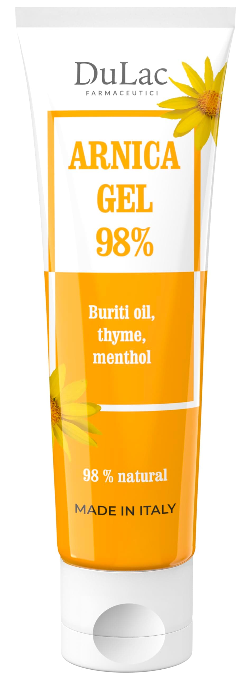 Dulac – Arnica Gel 98% with Refreshing Effect, 100 ml, Provides Relief to Muscles and Joints, Arnica with Buriti Oil, Thyme and Menthol, Ideal for Massage, Dermatologically Tested, Made in Italy