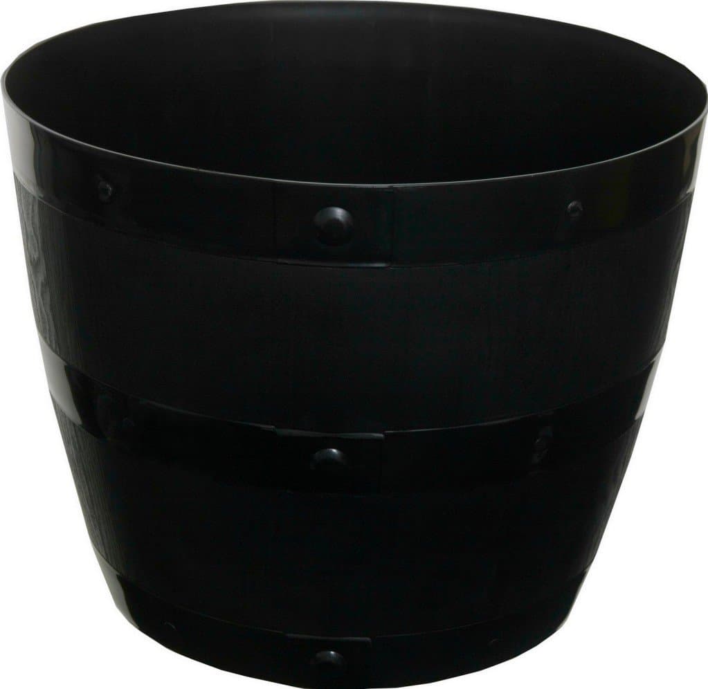 GARDEN HALF BARREL PLANTER BLACK PLASTIC 50CM DIAMETER - X 2 PLANTERS