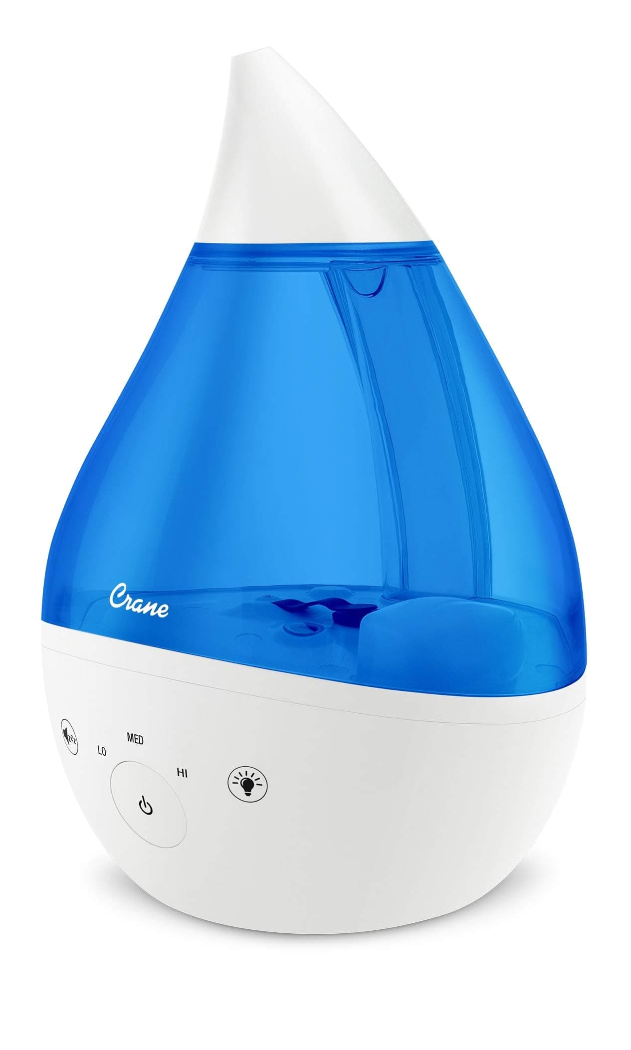Crane 4-in-1 Drop 2.0 Ultrasonic Cool Mist Humidifier with Sound Machine, Night Light, Aroma Tray, 1 Gallon Top Fill, Blue & White