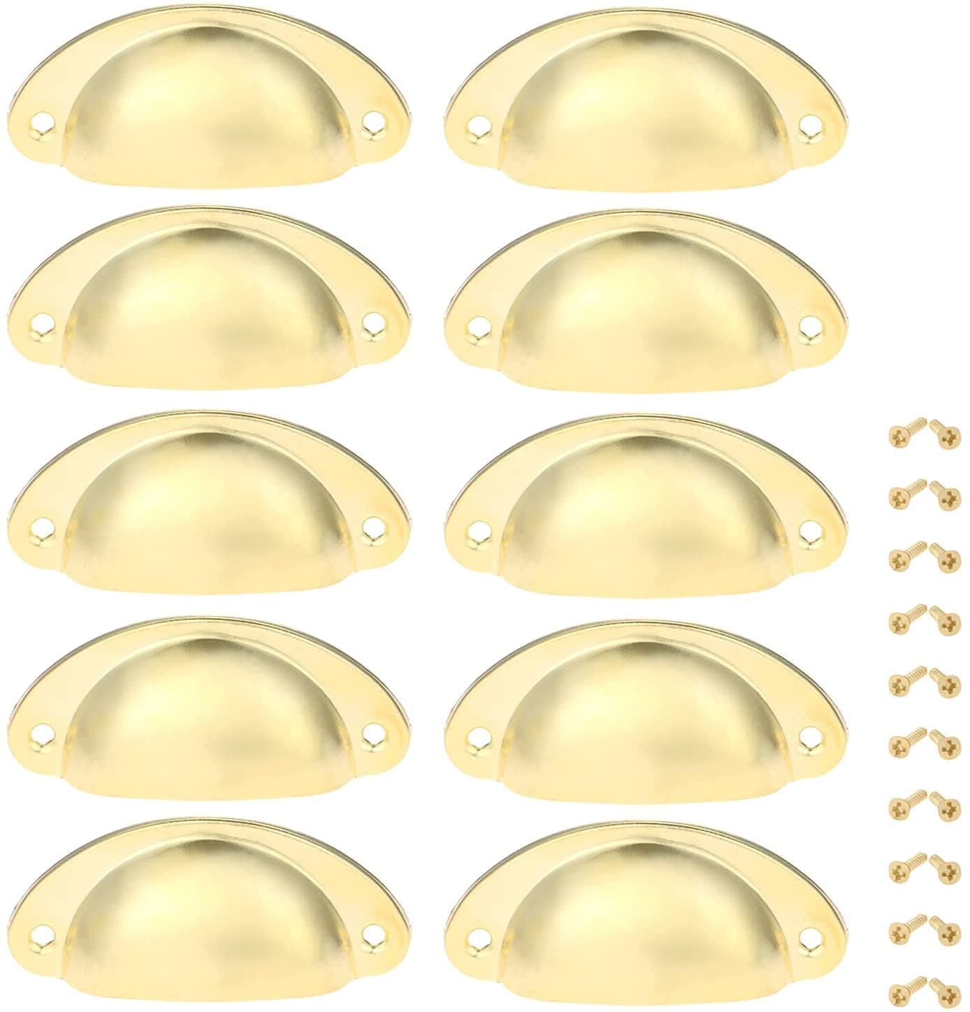 Yetaha Gold Drawer Pulls, 10PCS Bin Cup Cabinet Handles Retro Shell Shape Knobs for Dresser Cupboard Kitchen Furniture Decoration, with Screws (Gold)