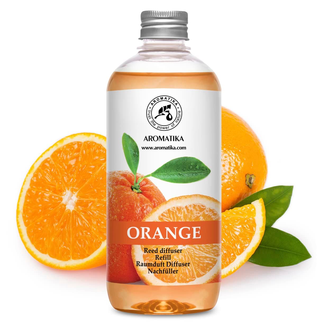 AROMATIKA Orange Reed Diffuser Refill 17 Fl Oz (500ml) - Room Fragrance Diffuser with Natural Essential Orange Oil - Best for Aromatherapy - Home - Kitchen - Office