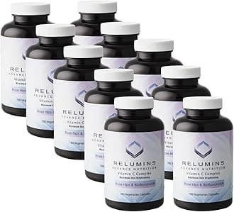 Relumins Advanced Vitamin C Supplement with Rose HIPS – 1000mg of Vitamin C, Immune Support & Collagen Production, Made in USA - 180 Capsules x 10 Bottles