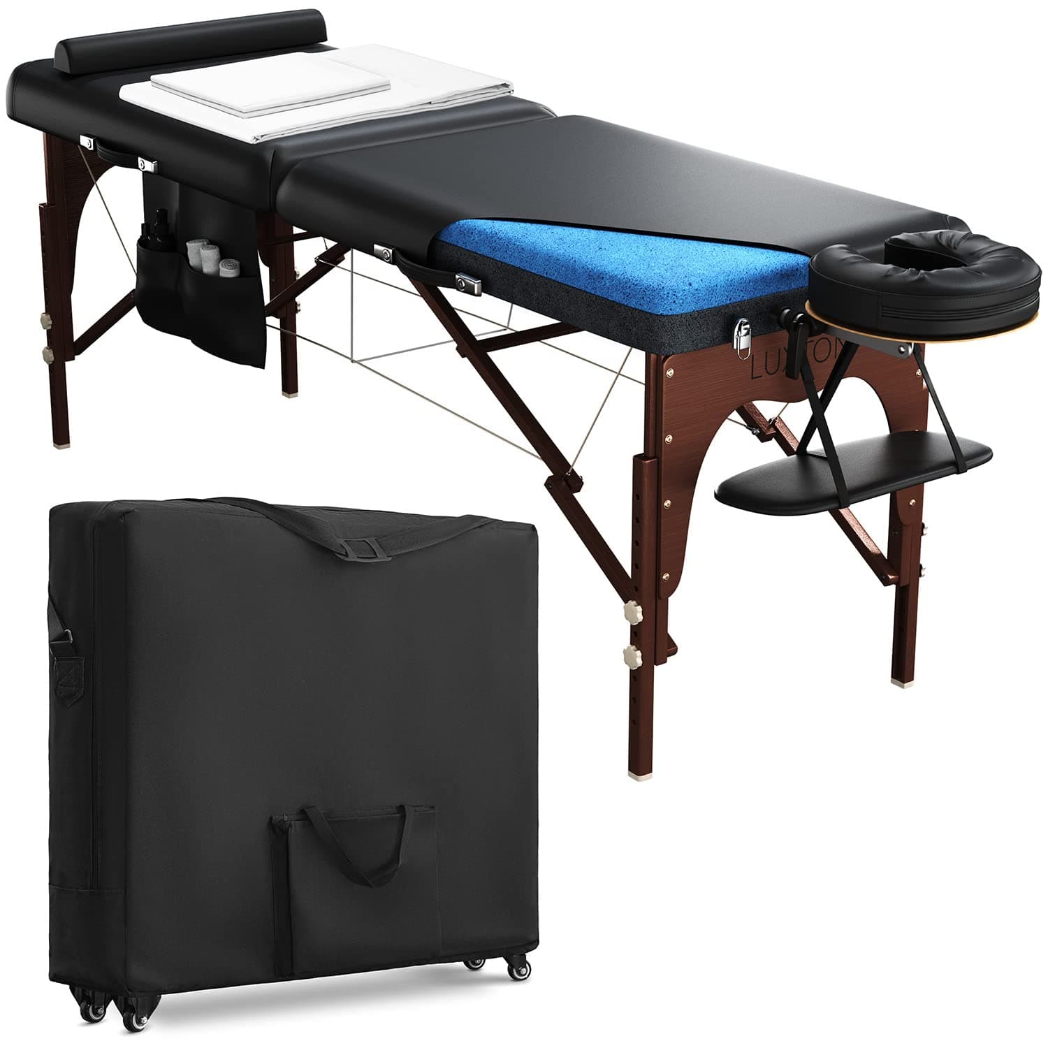 Luxton Home Premium Memory Foam Massage Table - Rolling Travel Case, Washable Sheets, Thicker & Wider