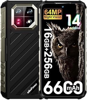 Armor 22 Pro 256GB Unlocked Rugged Smartphone, MTK G96 Android 14 Cell Phone, 64MP+64MP Night Vision Camera, 6.58" FHD+, 6600mAh 33W, Dual SIM 4G Rugged Phone Unlocked, NFC GPS OTG FM, Black