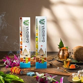 Vaidibhyo Luxury Incense Sticks | Sandalwood & Nagchampa | Combo Economy Pack of 2 |60 Agarbatti Sticks in Each Packet |Herbal | Perfect for Outdoor Use |Eco-Friendly Packaging | 2 Free Stands Inside