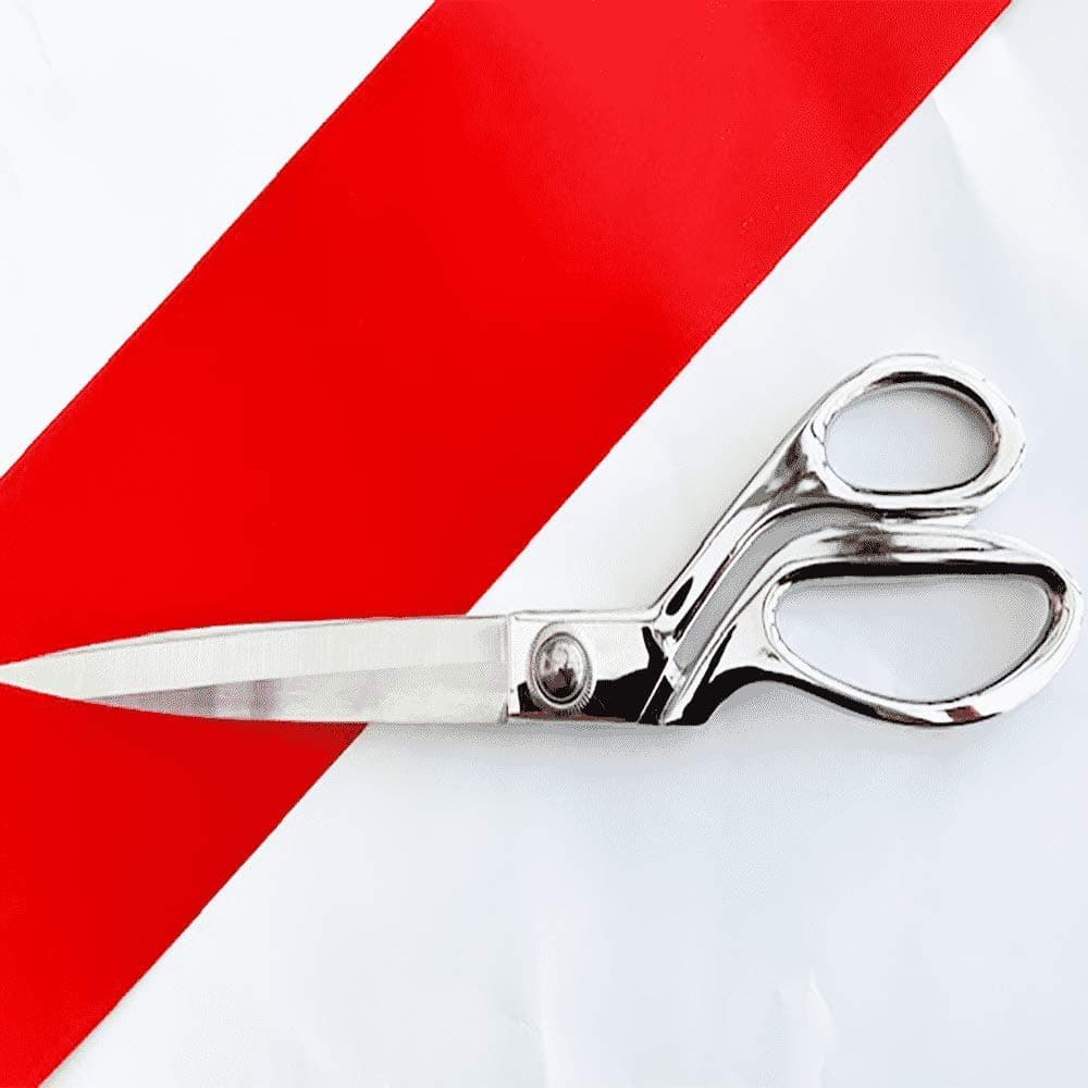 1 x Silver 22.8cm Large Ceremonial Scissors Plus 3m Red 100mm Wide Satin Ribbon