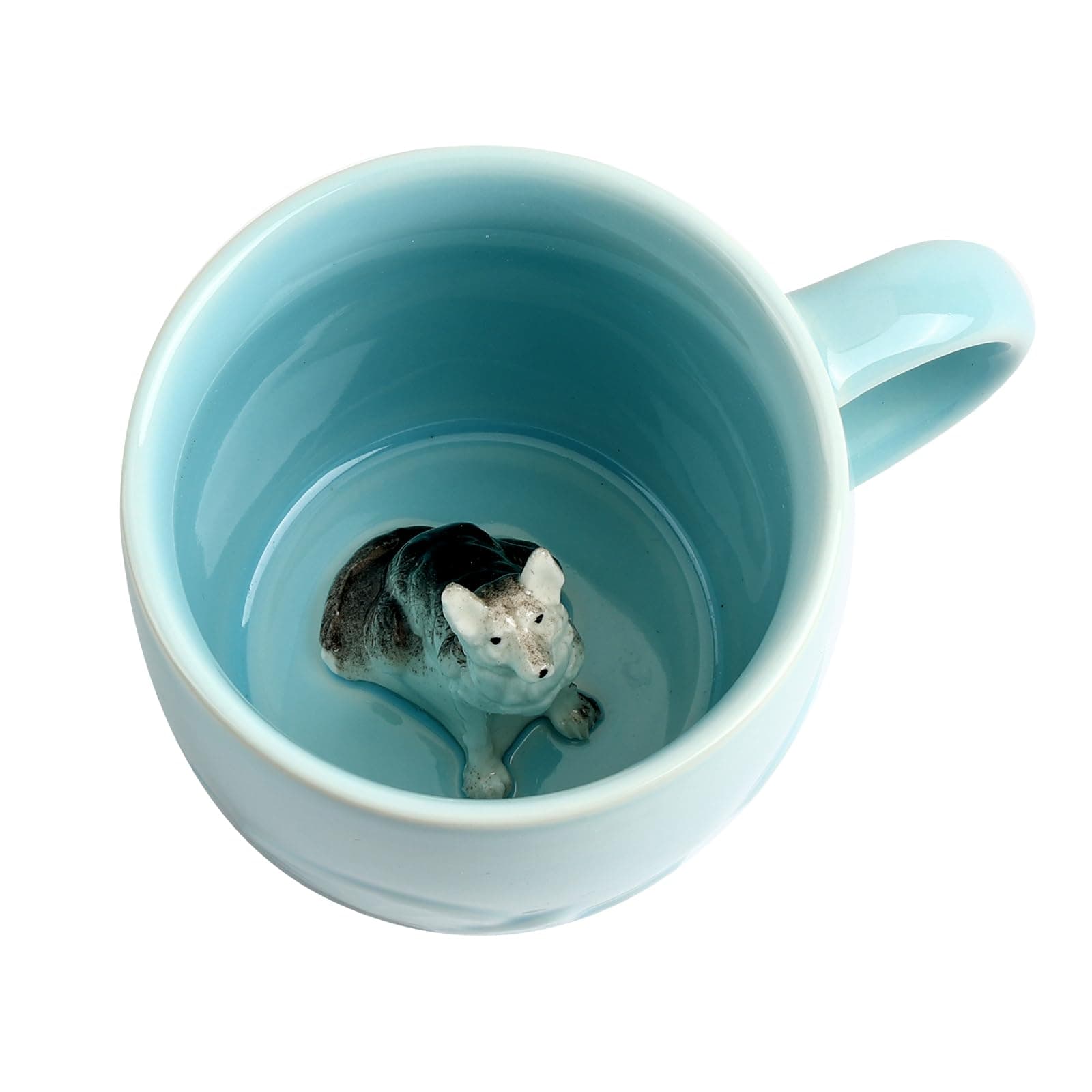 German Shepherd Dog Ceramic Cup Hidden 3D Animal Inside Mug,Cute Cartoon Handmade Figurine Mug,Christmas Birthday Surprise for Friends Family or Kids (Blue German Shepherd)