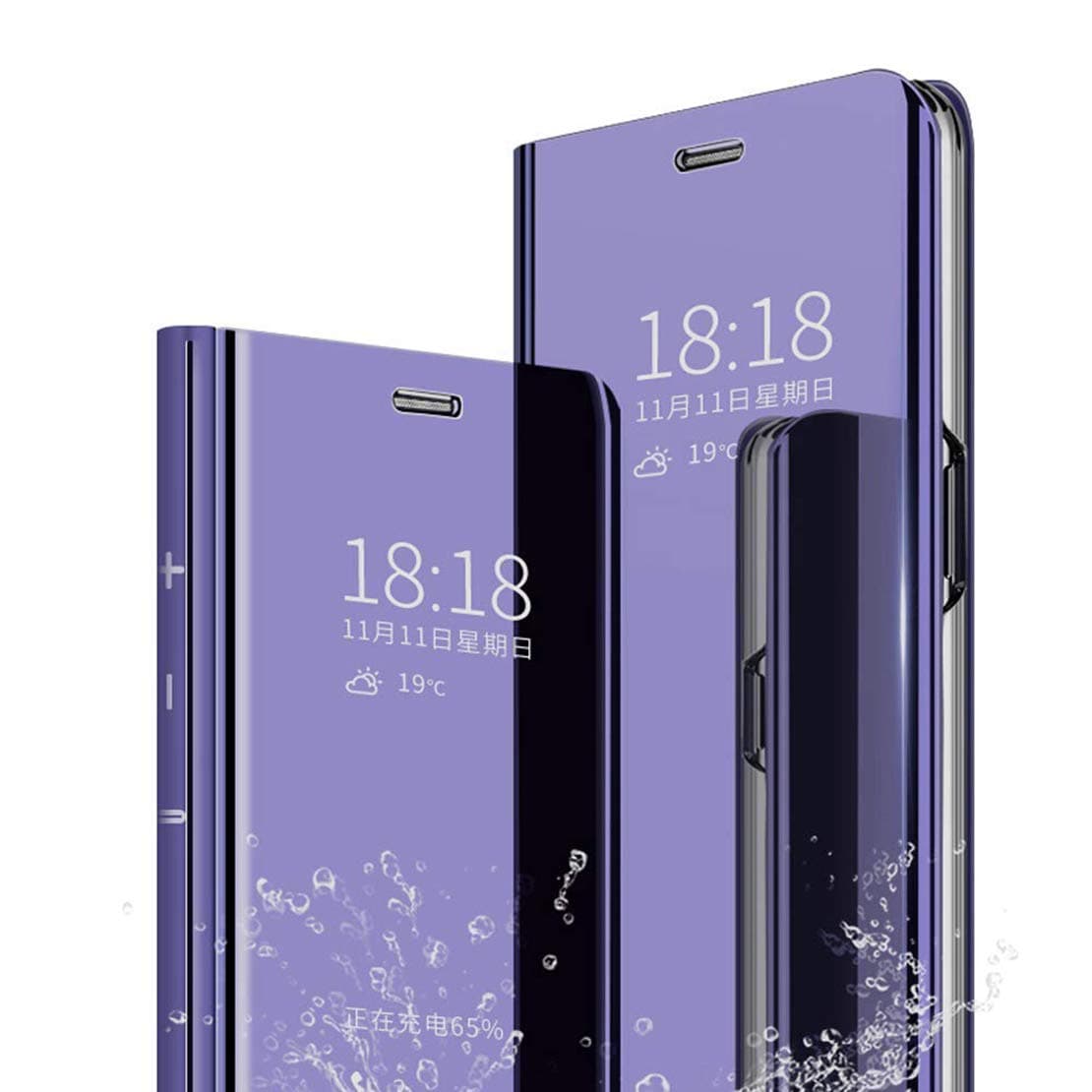 LANYOS Compatible Samsung Galaxy Note 9 Flip Case，Full Body Protection Translucent Electroplate Plating S-View Mirror Cover Built in Kickstand (Purple)