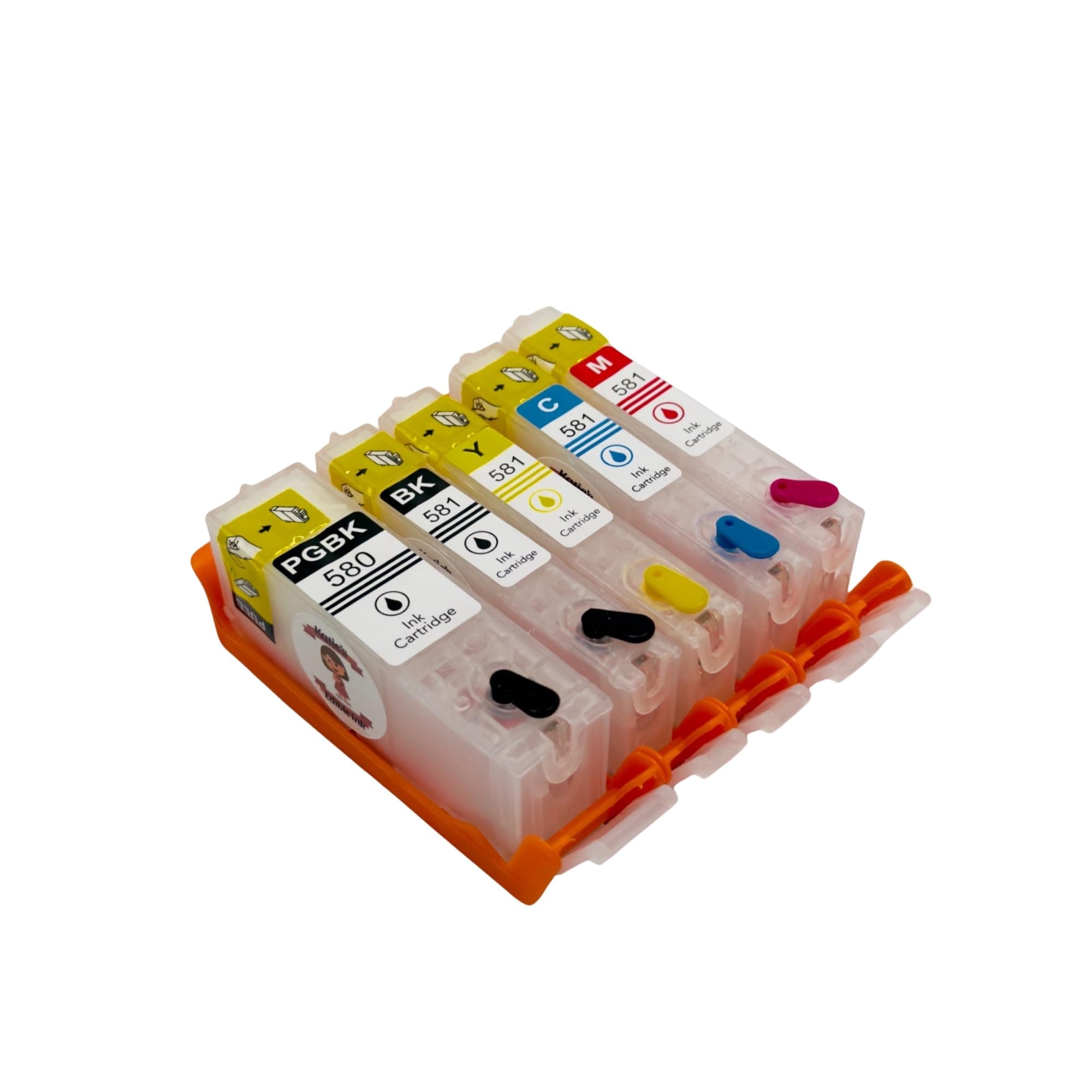 Refillable Katie's Edible Ink PGI-580BK / CLI-581 PGBK/BK/C/M/Y Ink Cartridges (580xl / 581xl) Compatible With Canon TS705 TS705a Printer Full Set With Needles Chipped Ready To Use