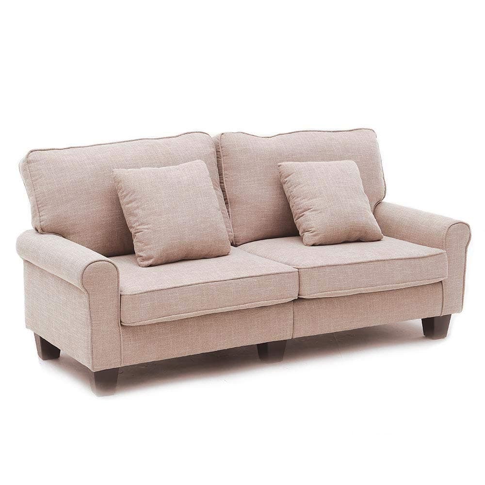 Volitation 2/3 Seaters Sofa Linen Fabric Sofa Settee Couch Living Room Furniture with Two Pillows for 2-3 Peoele(Light Brown)
