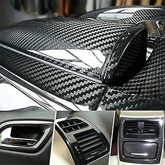 OQSNCV Auto Accessories 5D Glossy Carbon Fiber Wrap Vinyl Film Car Interior Wrap Stickers, Car DIY Interior Exterior (12 * 60inch) (US Stock), Black