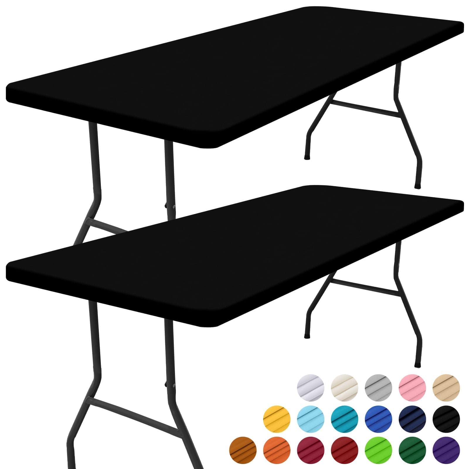 Smiry 2 Pack Rectangle Picnic Table Cloth, Waterproof Elastic Fitted Tablecloths, Washable Polyester Rectangular Patio Table Cover for Camping, Indoor and Outdoor (Black, 30"x72")