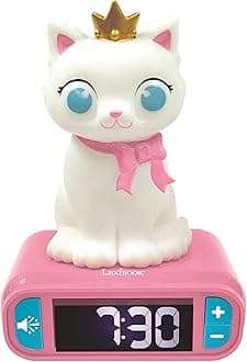 – Lexibook Digital Alarm Kids With Night Light Snooze, Childrens Clock, Luminous Kitten, White And Pink, 1 Count (Pack of 1), Rl800Kt