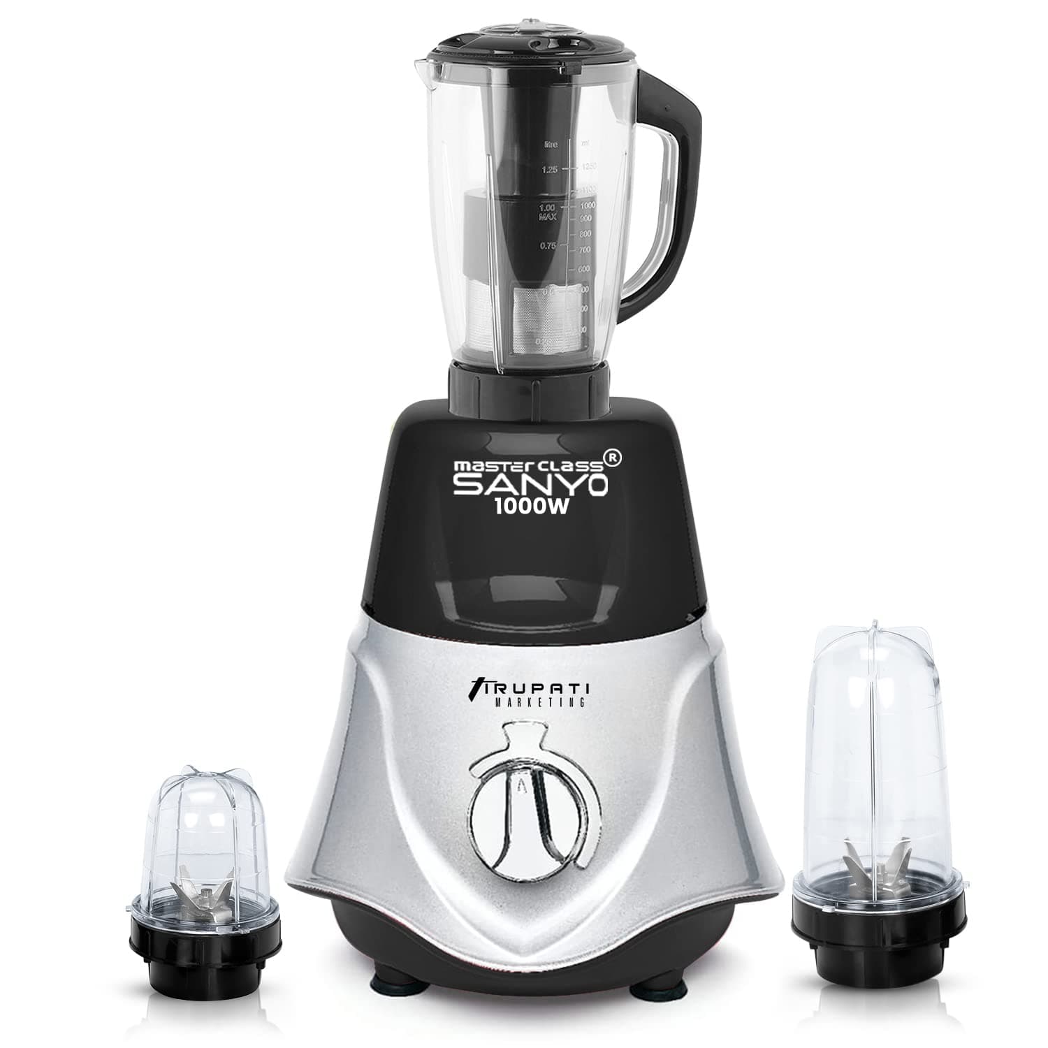 MasterClass Sanyo 1000-Watts Rocket Mixer Grinder with 2 Bullet Jars and Juicer Jar, BlackSilver