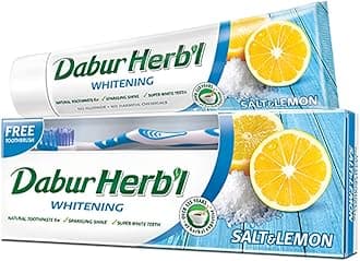 Herbal Whitening Natural Toothpaste (150g + Toothbrush) | Enriched With Salt and Lemon | For Sparkling Shine & Super White Teeth
