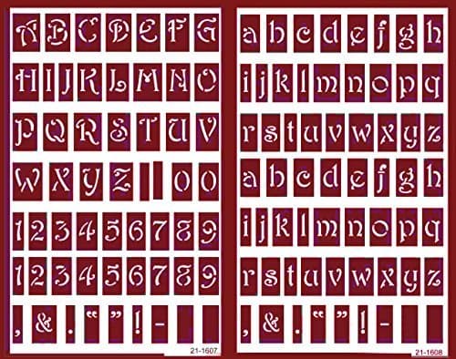 Over 'n' Over Reusable Self-Stick Etching Stencil for Glass (or Stamping) - Bundle of Two Sets - Lowercase Alphabet and Capital Letters with Numerals