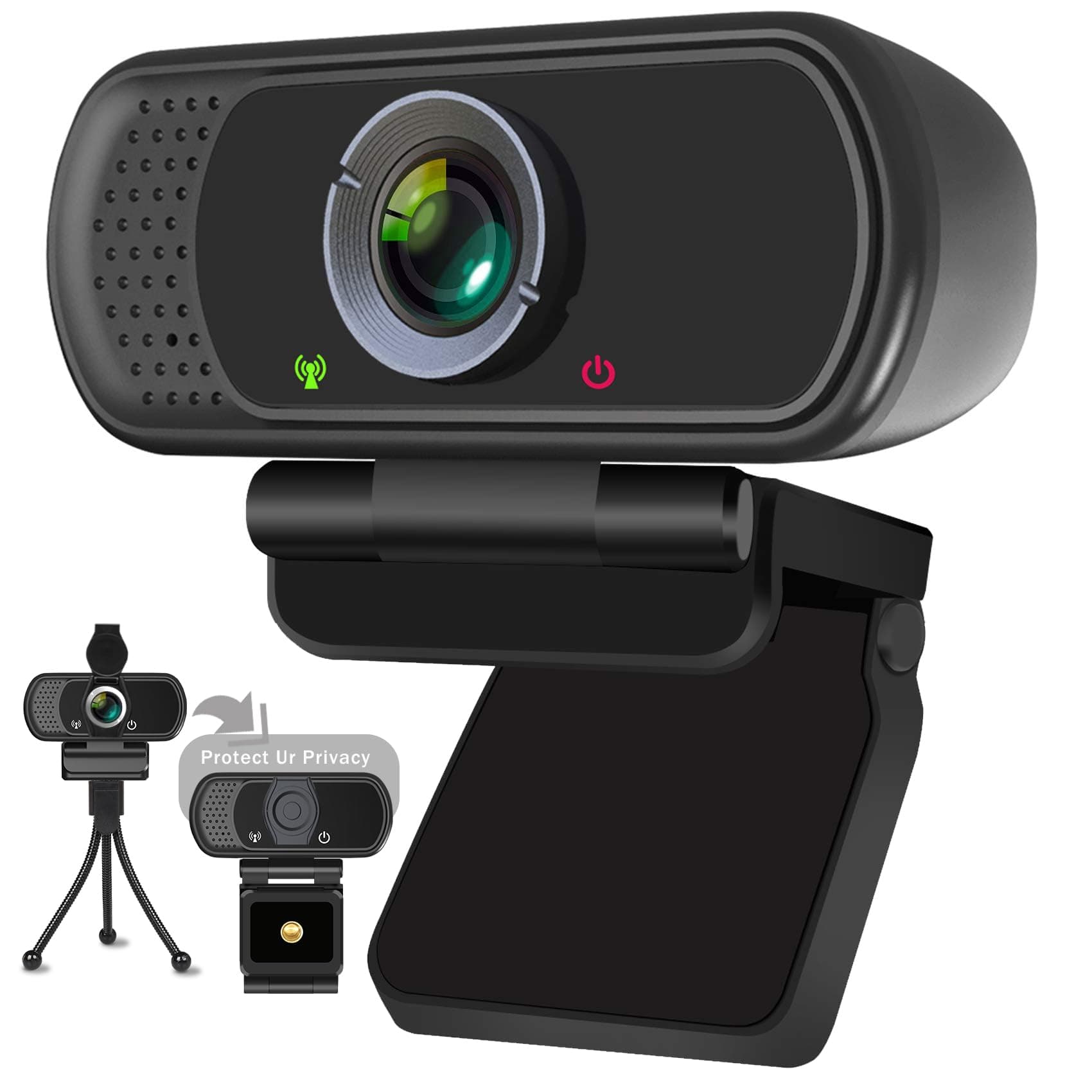 Full HD 1080P Webcam with Privacy Shutter and Tripod, Pro Streaming Web Camera with Microphone, Widescreen USB Computer Camera for Laptop Desktop Mac