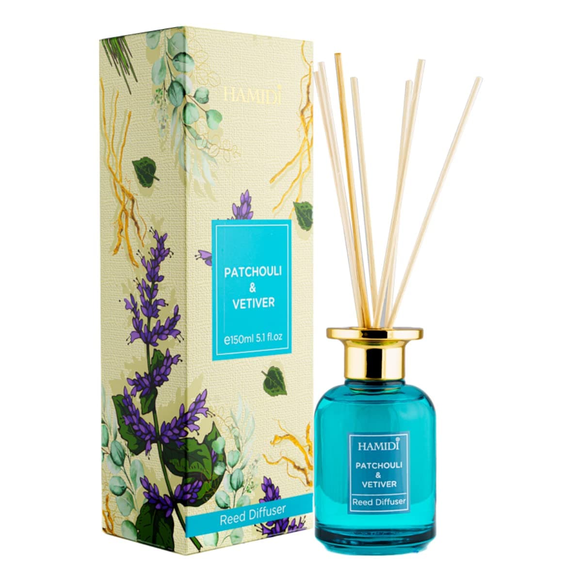 Patchouli & Vetiver Reed Diffuser 150ml Scented Stick Set, Non Alcoholic, Indoor & Outdoor, Aromatherapy, Air Freshener Reed Diffusion Oil, Refill, Relaxing, Long Lasting