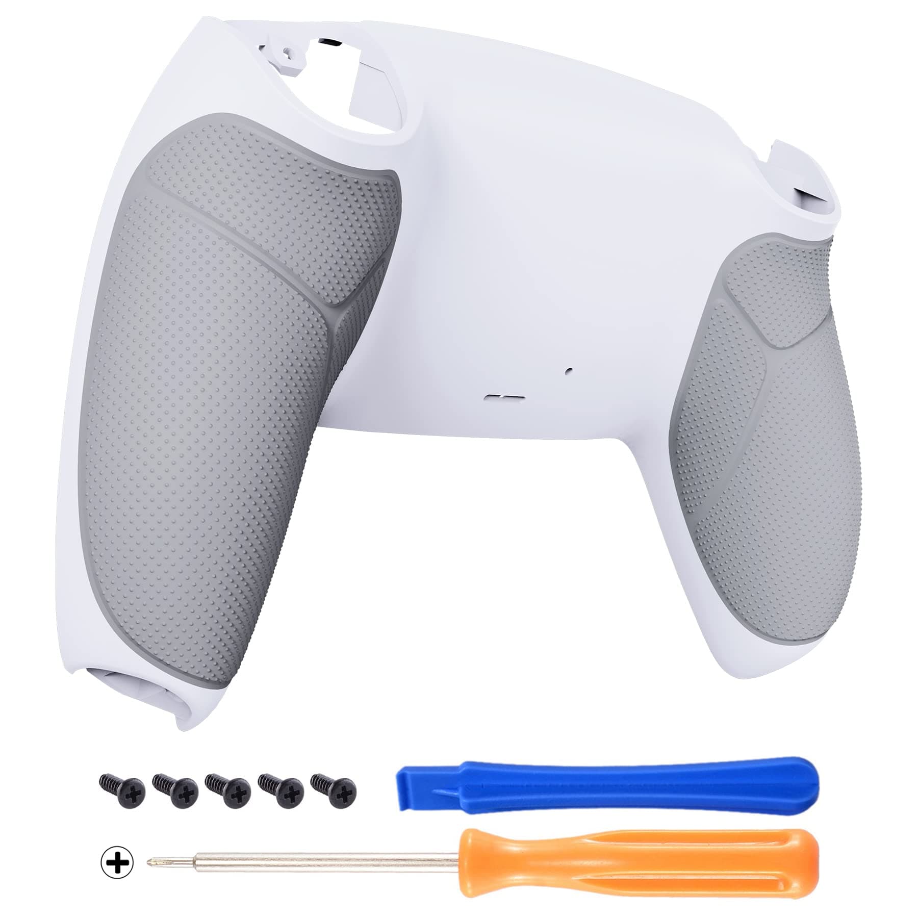 eXtremeRate White & Gray Performance Rubberized Grip Custom Back Plate Bottom Shell Compatible with ps5 Controller, Replacement Back Shell Cover Compatible with ps5 Controller