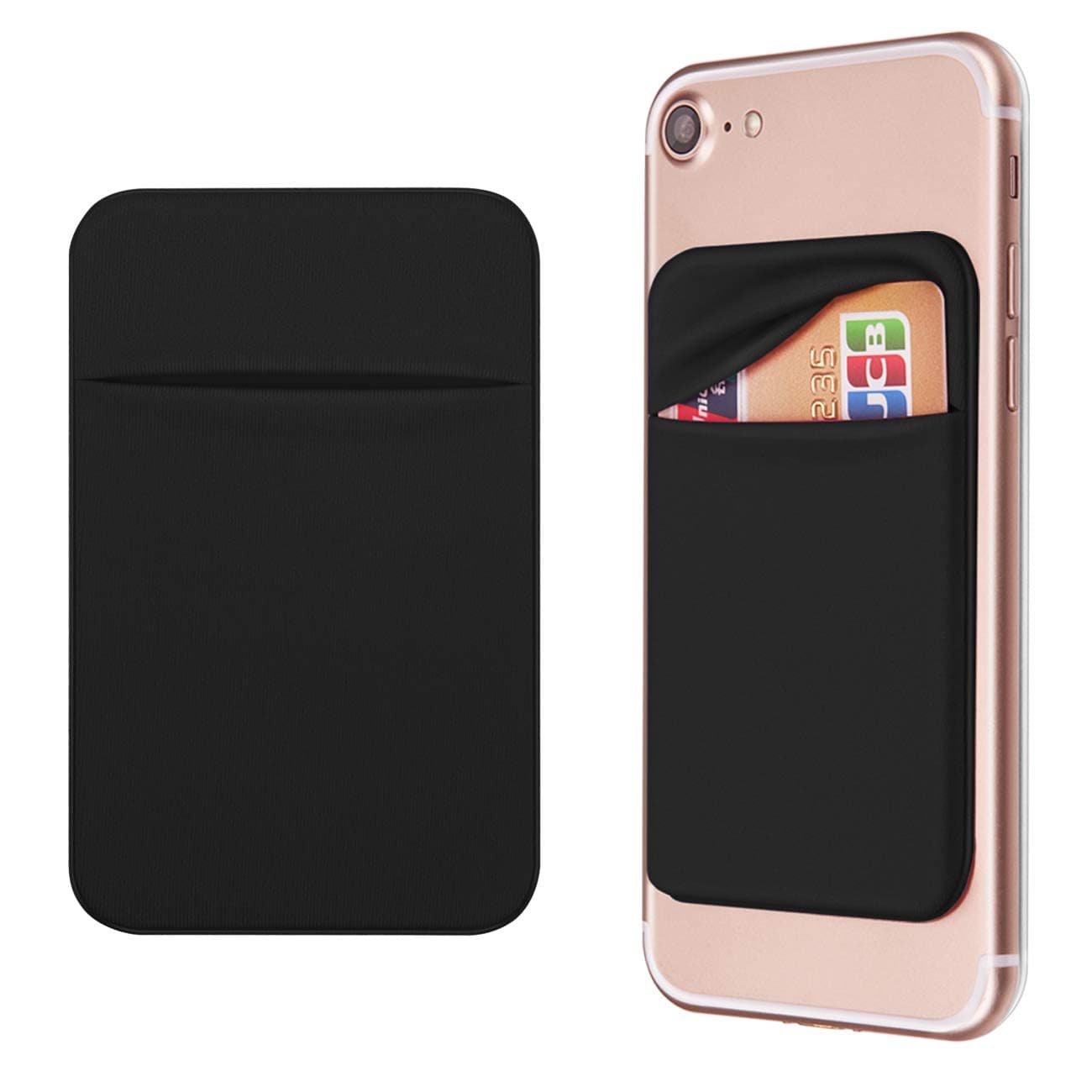 Cell Phone Pocket Self Adhesive Card Holder Stick On Wallet Sleeve with Adhesive RFID Card ID Credit Card ATM Card Holder for iPhone Android 2 Pack (Black)