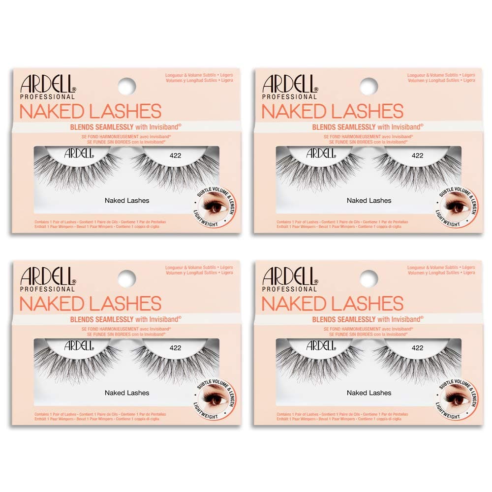 Naked Natural Lashes 422 - Natural Look False Eyelashes with Invisiband, Soft Volume Wispy Lashes Strip for Everyday Wear, 4 Pairs
