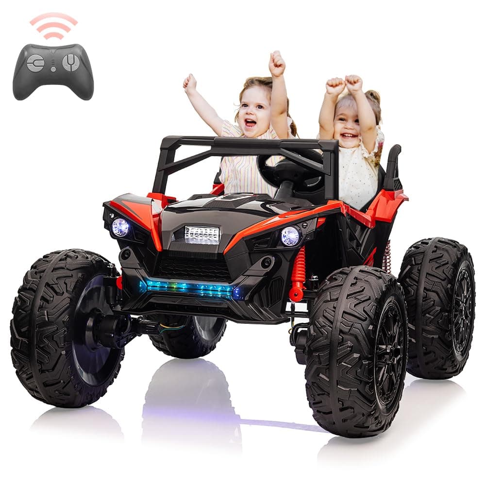 2 Seaters 24V Ride on UTV with Remote Control,10AH Battery, 400W Powerful Motors with 17" EVA Wheels, 20.5“ Seat Width Electric Ride Toy with Metal Suspension,LED Lights,Music,Horn (Red)