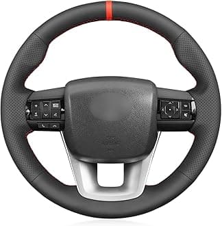 MEWANT Car Steering Wheel Cover for Toyota Hilux/Fortuner Hand Stitch Genuine Leather Car Steering Wrap