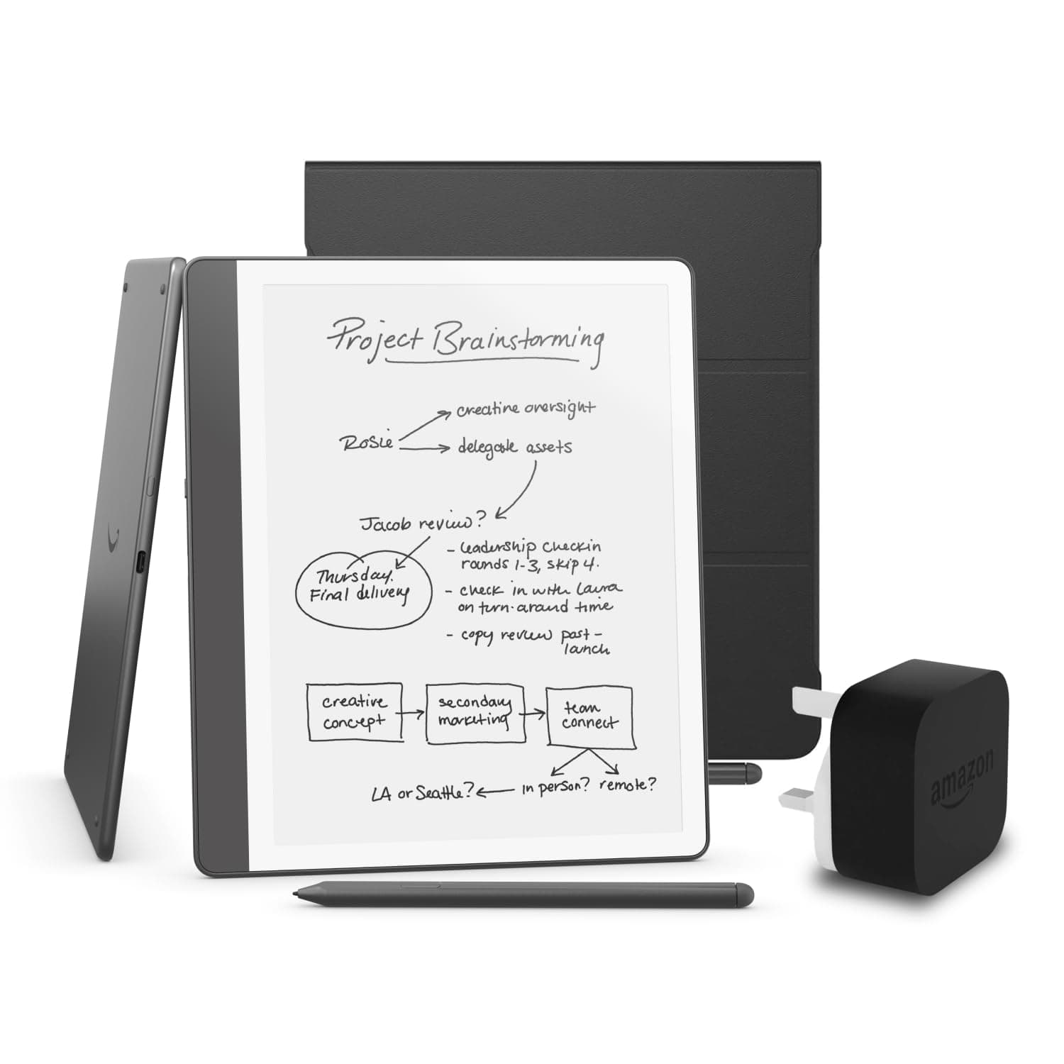 Kindle Scribe (2024 Release) 16 GB, an Amazon Plant Based Cover and an Amazon Powerfast 9W Power Adapter