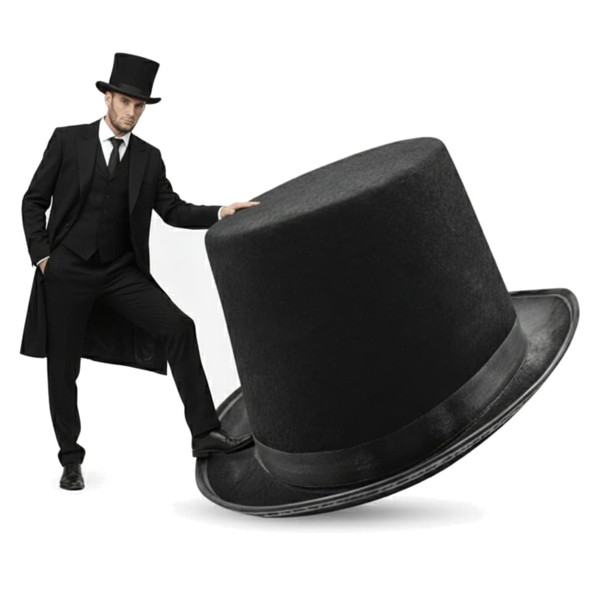 Tall Deluxe Felt Top Hat, Black, One Size