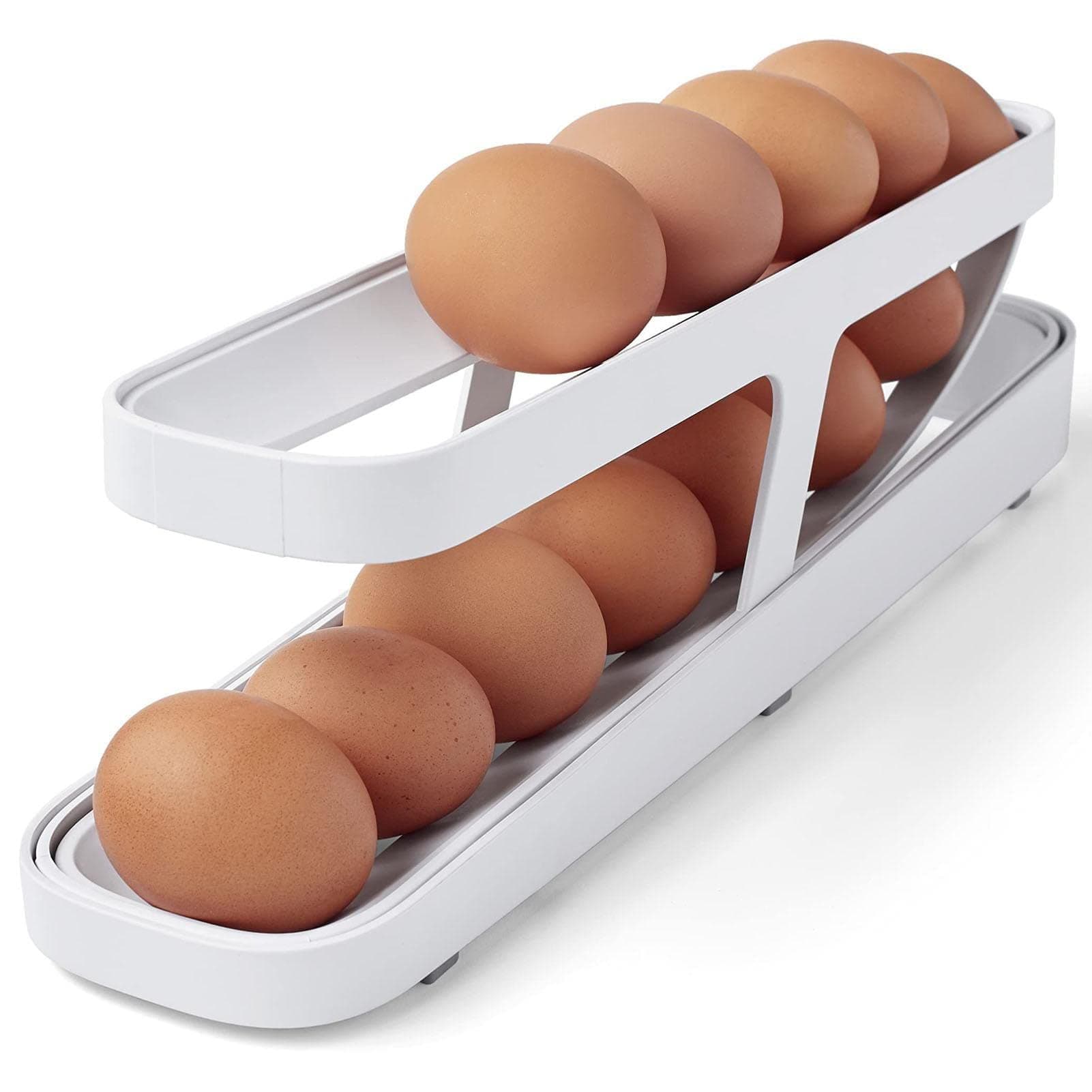 3 Pcs Fridge Egg Organizers And Storage,Egg Holder Fridge,Egg Storage Rolling Egg Dispenser, 2 Tier Egg Rack Egg Storage Container,Slim Egg Container Tray For Refrigerator Door (Holds 12-14 Eggs)