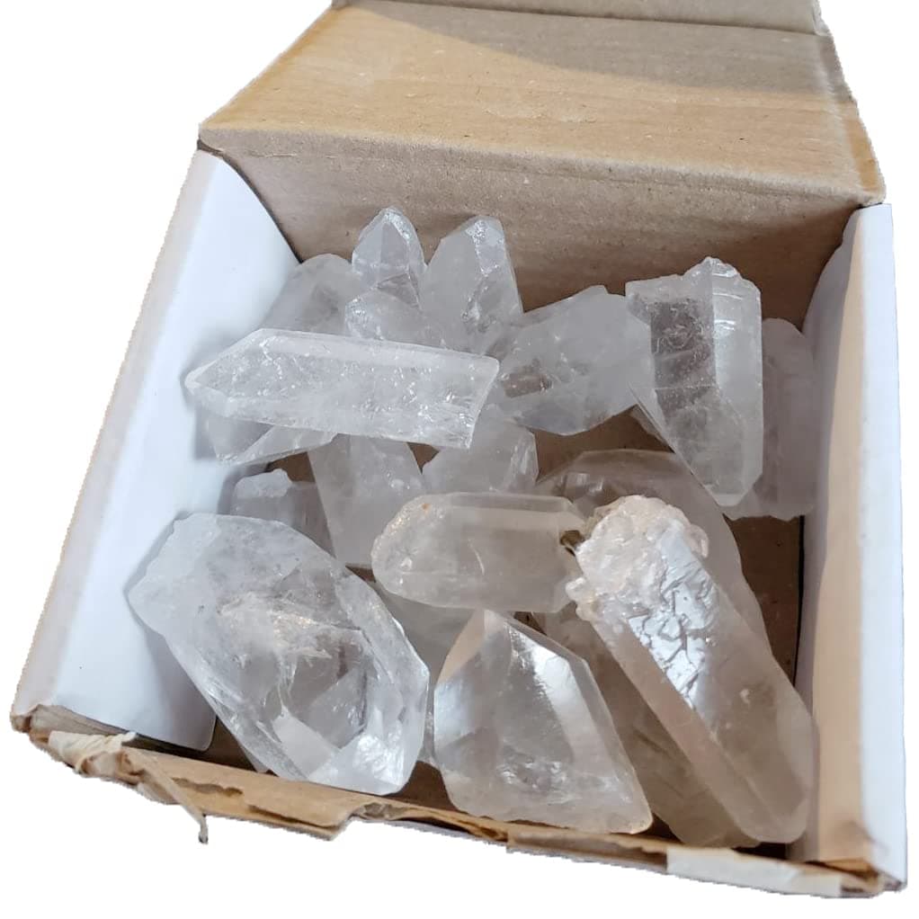 AMOYSTONE 1Lb Bulk Clear Quartz Crystal Points in Box Raw White Quartz Crystals Rough Stones Natural Clear Quartz Cluster for Home Decor